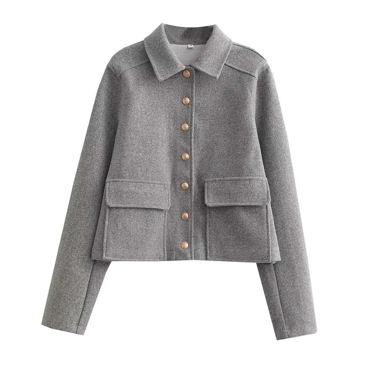 TRAF 2024 Bomber Jacket Women Button Cropped Jackets for Women Long Sleeve Women's Jackets Streetwear Coat for Women Outerwears 4