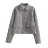 TRAF 2024 Bomber Jacket Women Button Cropped Jackets for Women Long Sleeve Women's Jackets Streetwear Coat for Women Outerwears 4