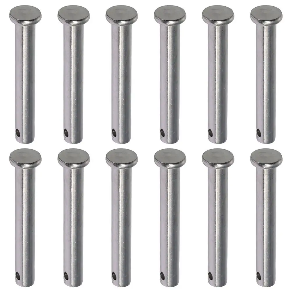 12Pcs Smooth M8 Single Hole Clevis Pins 304 Stainless Steel 20/25/30/35/40/45/50/55/60mm Link Hinge Pin Silver Tone Flat Head