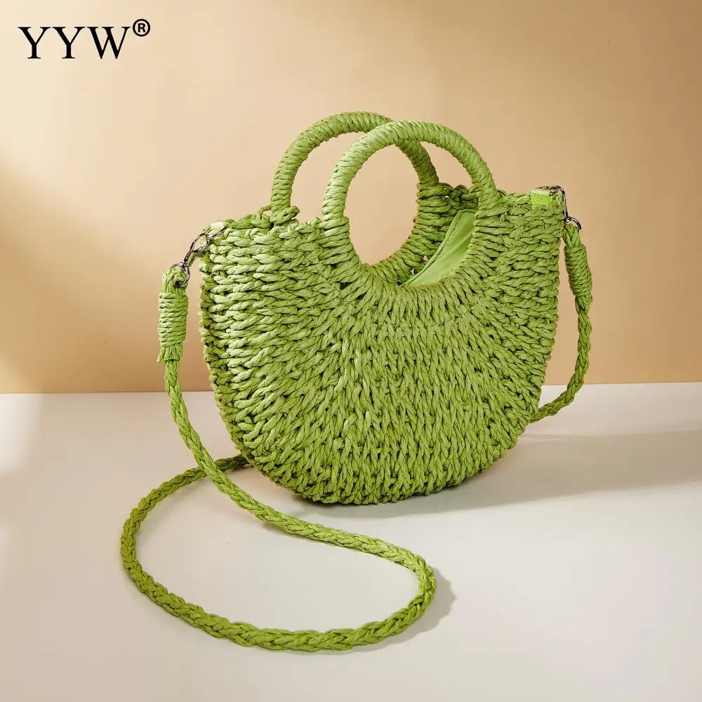 Women Paper Rope Beach Handbag Casual Lady Woven Tote Bag Moon Shaped Top Handle Straw Bags Crossbody Shoulder Purse bolsa femme