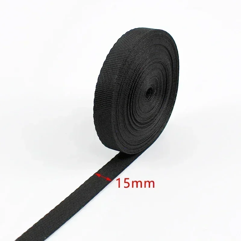 Durable Black Nylon Webbing Strap - Versatile 10m x 10-100mm Roll for DIY Projects & Accessories