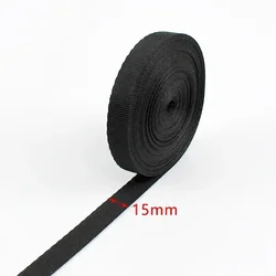 Durable Black Nylon Webbing Strap - Versatile 10m x 10 - 100mm Roll for DIY Projects & Accessories (Black - 15mm)