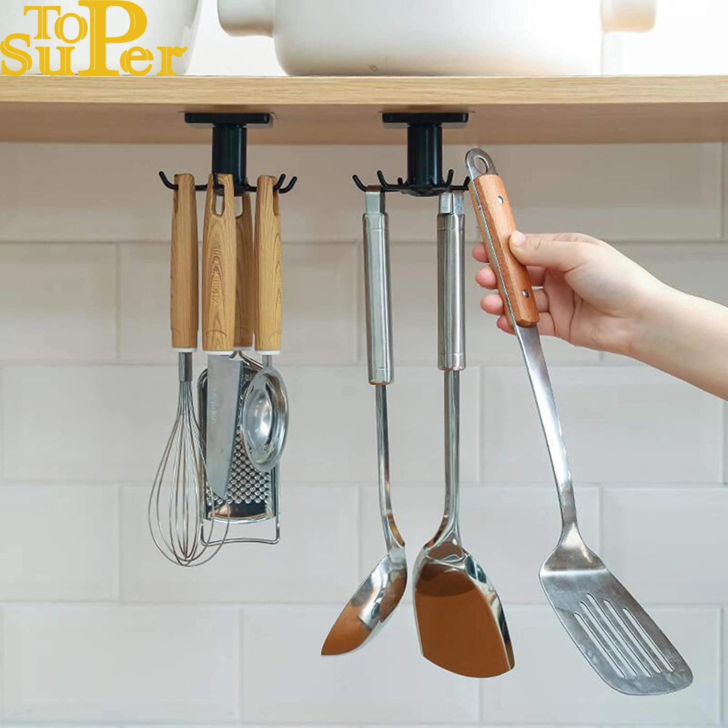 6 Hooks Kitchen Rack Kitchen Organizer 360 Degrees Rotating Cabinet Hanger Utensils wall mount hooks,multi purpose hooks,kitchen hooks,wall organizer hook