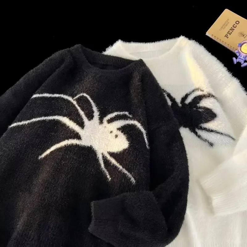 New Spider Pattern Couple Knitwear Sweater Men's Autumn and Winter American Round Neck Loose Casual Men's Couple Sweater