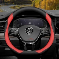 Leather Car Steering Wheel Cover for Volkswagen Tiguan T-cross Teramont Polo Jetta Caddy T-roc Tayron Crafter 2025 Accessories 2