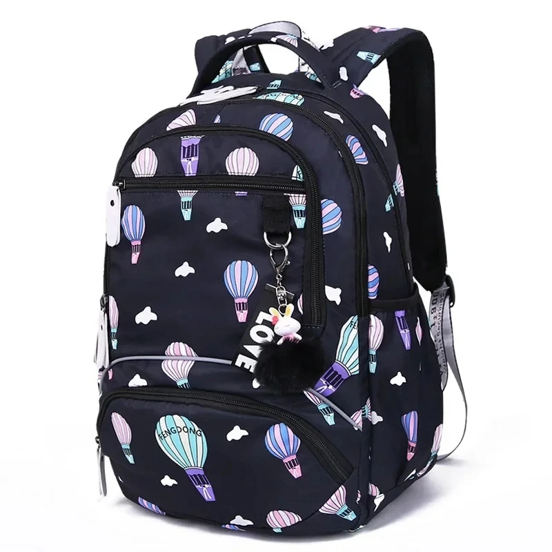 School Backpacks Girls 2024 Flower Print Backpack Women Pink Black