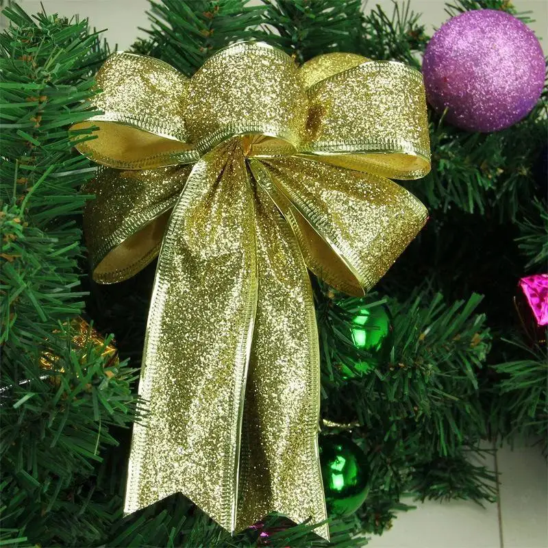 Christmas Glitter Bow Decoration Christmas Tree Bow Hanging Decoration Creative Home Holiday Party Multi-color Bow Decoration