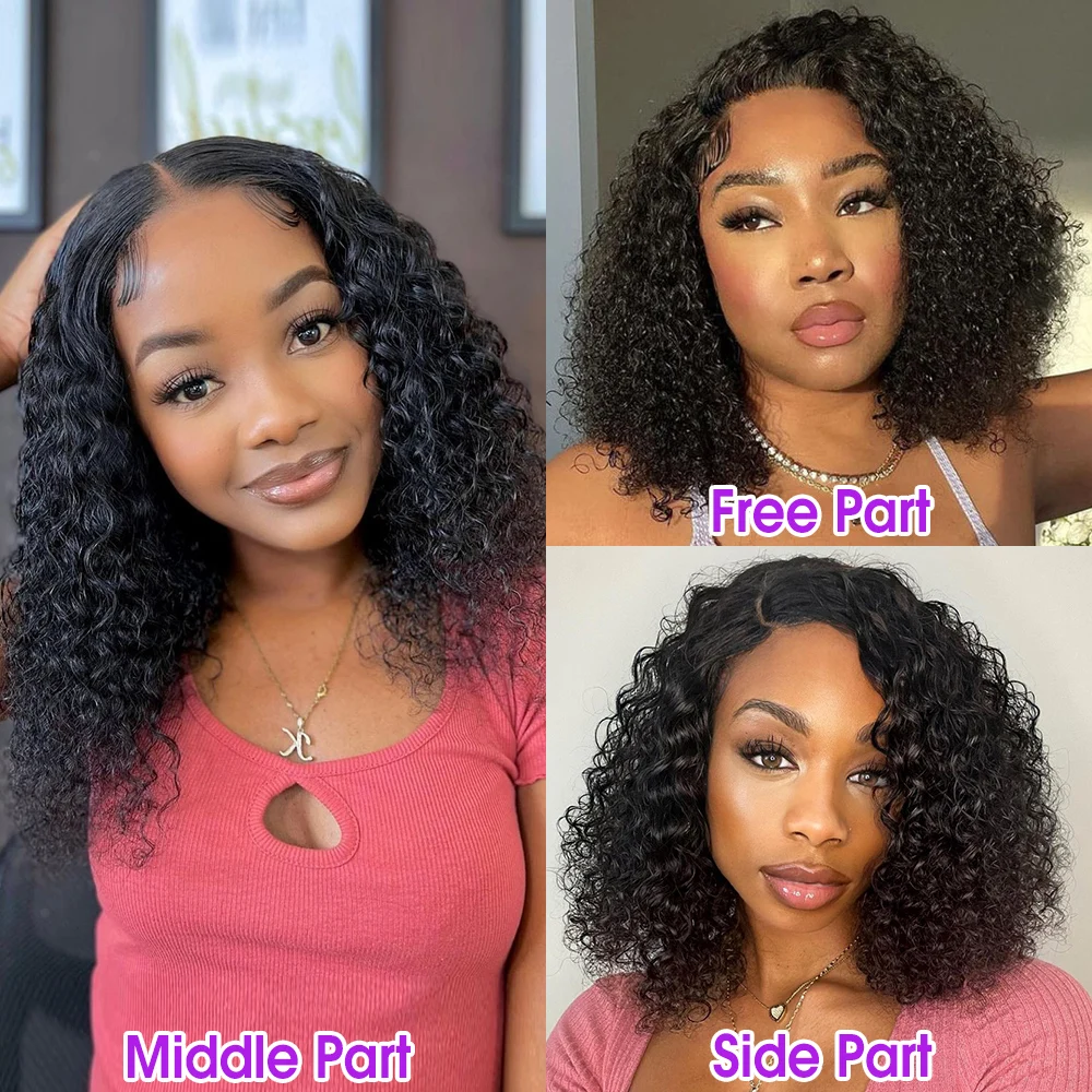 Curly Short Bob Human Hair Wigs 4x4 Lace Closure Deep Wave Wig Glueless 13x4 Frontal Brazilian Remy Wig 180% Density for Women