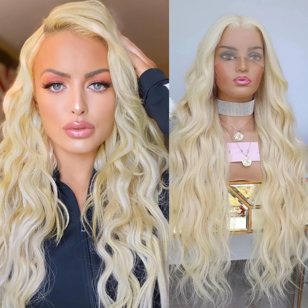 

RONGDUOYI Body Wave 613Blonde Soft Long Hair Synthetic Wig Natural Hairline Lace Front Wigs for Women Glueless Daily Cosplay Use