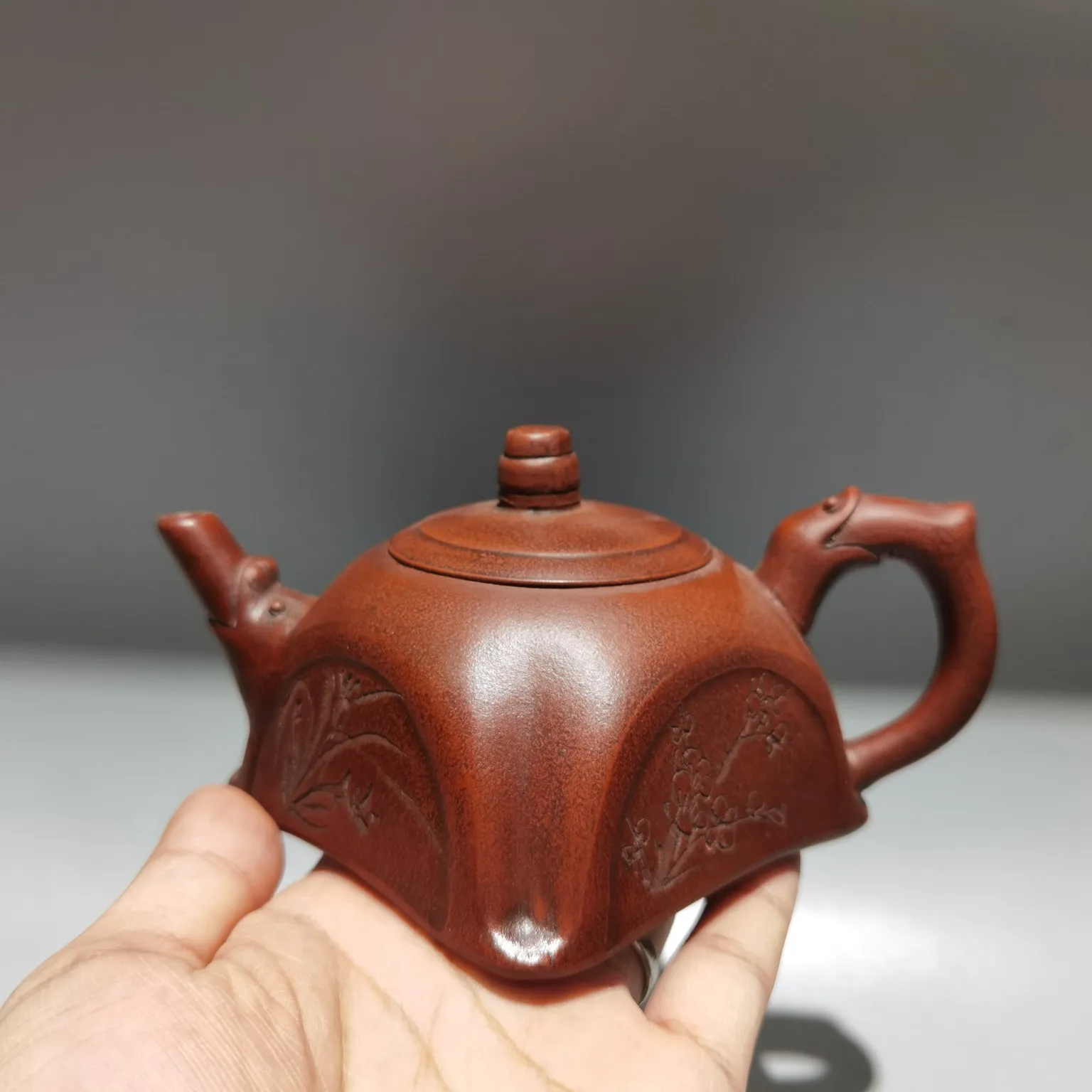 

6"Chinese Yixing Purple Clay Pot Plum Orchid Bamboo Chrysanthemum Pot kettle Teapot flagon red mud Gather fortune Ornaments