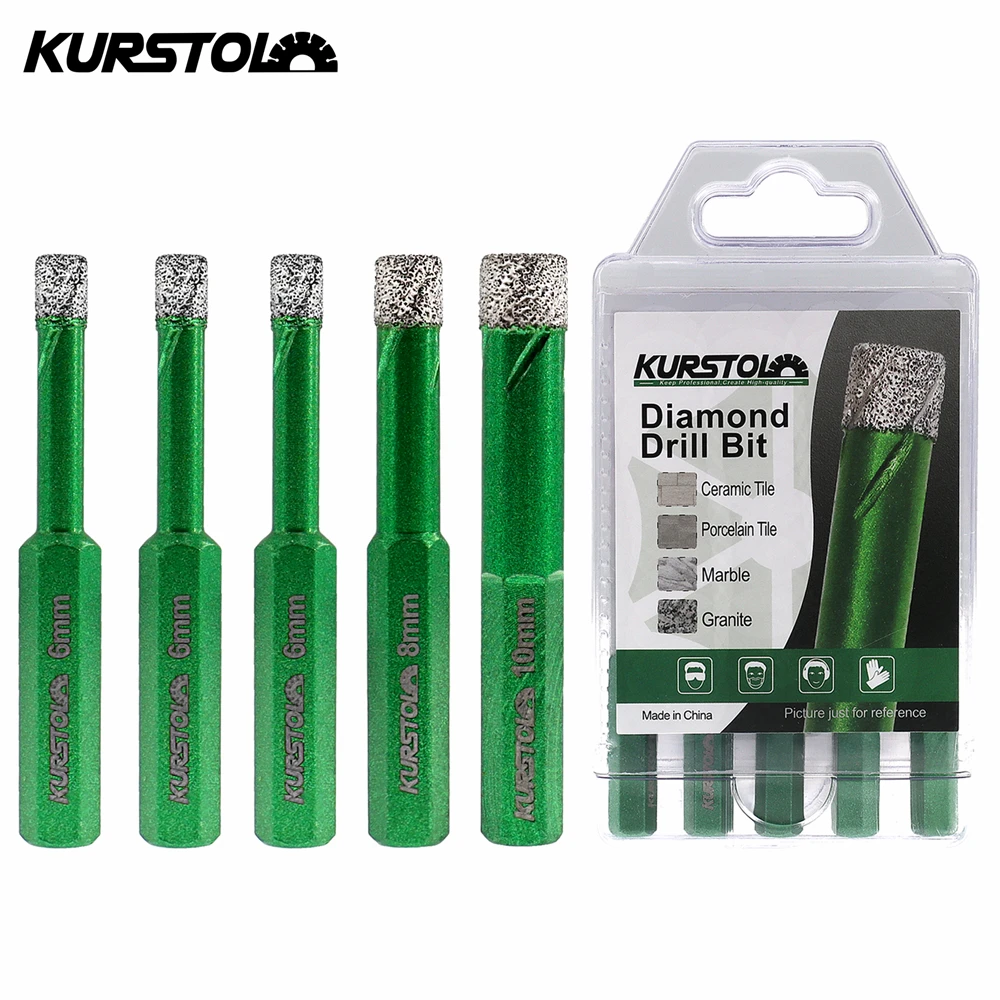 

KURSTOL Dry Drilling Bits 5pcs 6/8/10/12/14mm Hexagon Shank Cooling Wax Granite Marble Ceramic Tile Diamond Drill Bits Cutter