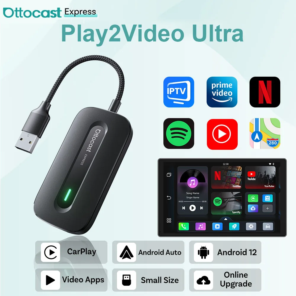 新品）Ottocast Play2Video Ultra Play2Video Ultra Wireless CarPlay/Android Auto All-in-1 Adapter