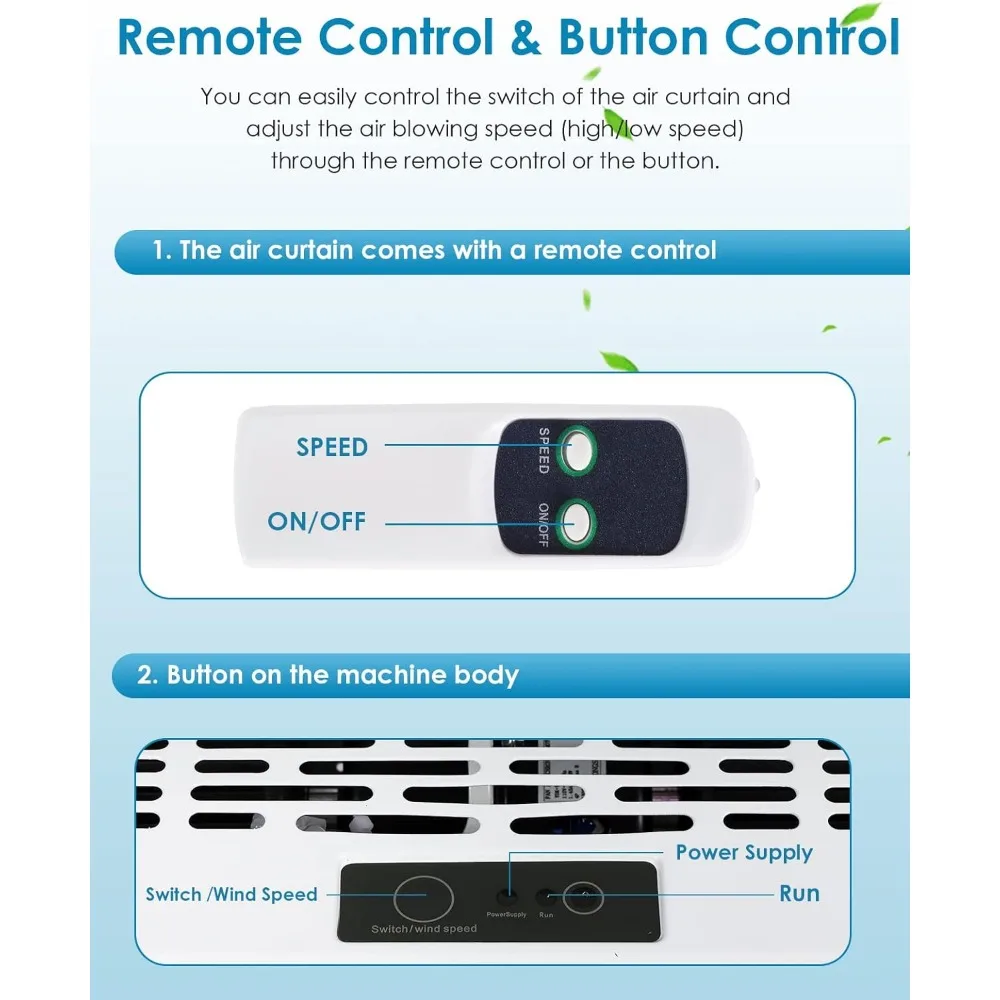 36'' Air Curtain 2 Speeds 2953 FPM Super Power Remote Control Included Uncooled & Unheated Commercial Indoor Easy-Install