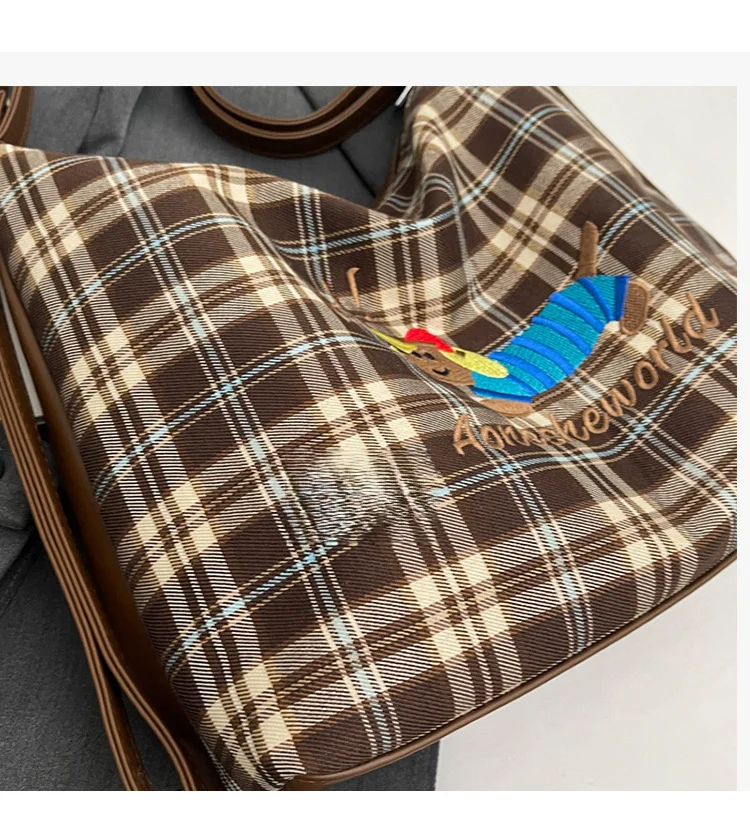 New Super Hot Large Capacity Women's Cute Sausage Dog Plaid Shoulder Autumn/Winter Versatile Fashion Simple Tote Bag_voghion.com