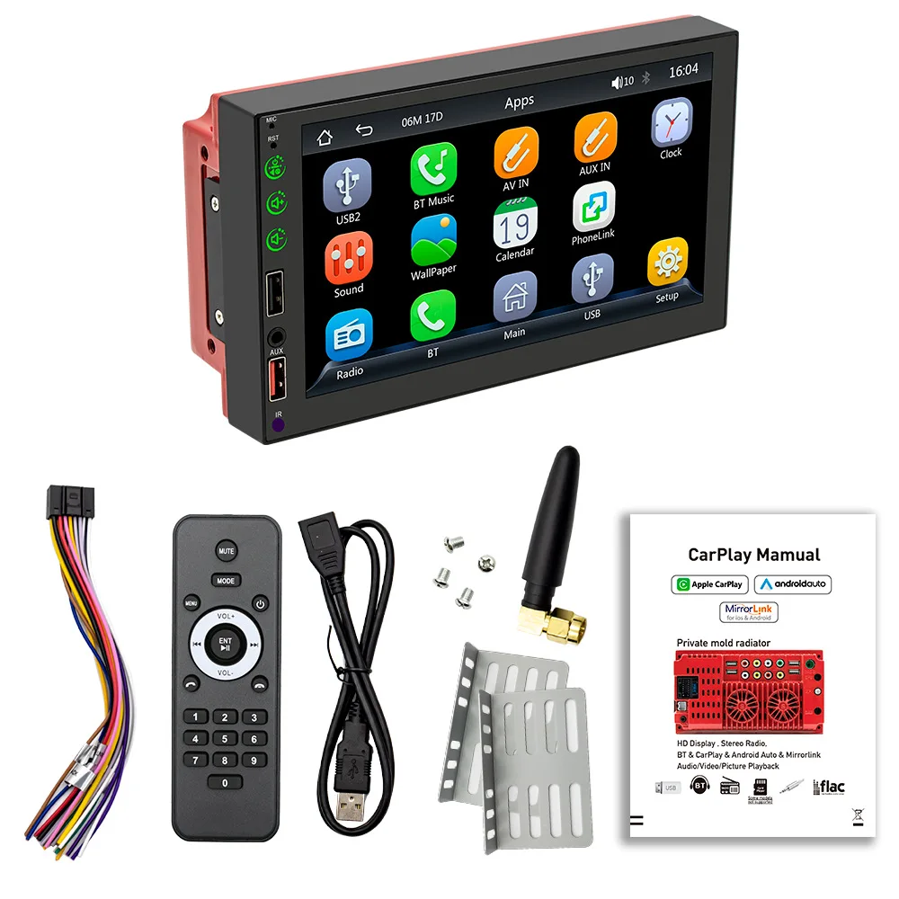 

7 Inch Car Stereo MP5 Player BT FM/AM Radio Receiver with Carplay Android Auto Support Hands-Free Calling USB Charge/Playback