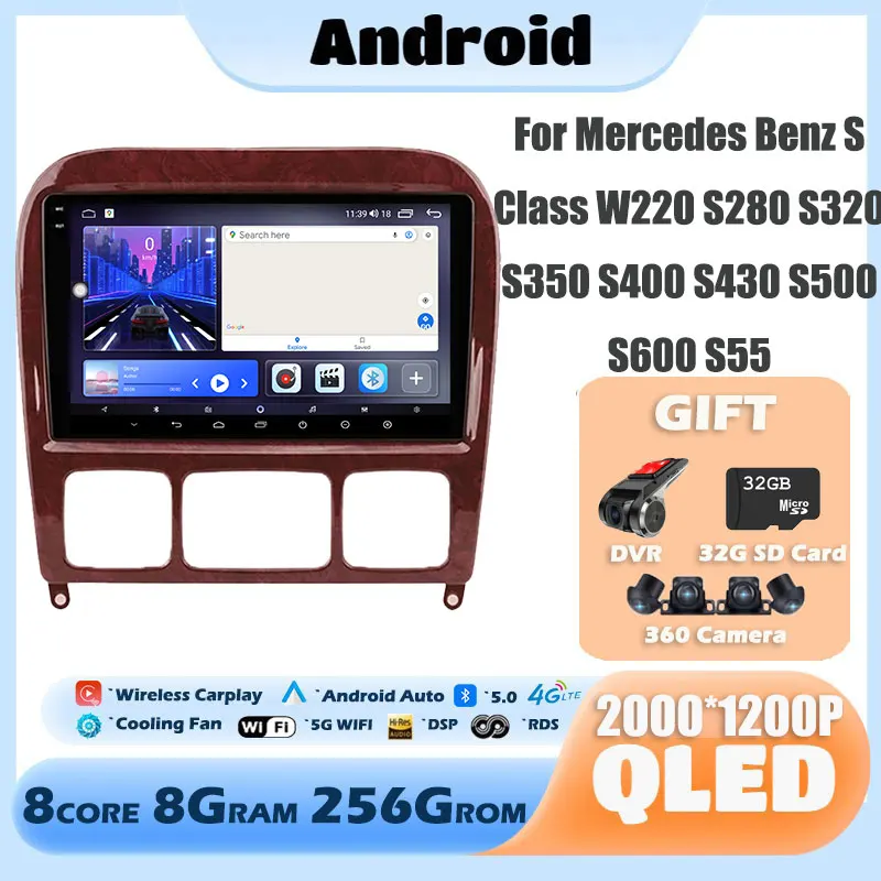 

For Mercedes Benz S Class W220 S280 S320 S350 S400 S430 S500 S600 S55 AMG QLED / IPS Android 13 Car Radio GPS Multimedia Player