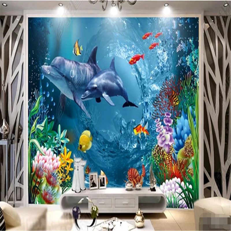 

Underwater World Mural Wallpaper 3D For Living Room Dolphin Bedroom Wallpapers TV Sofa Background Wall Papers Home Decor