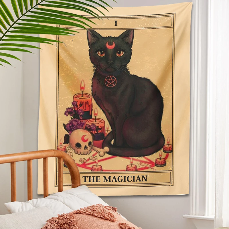 Magic Cat Tapestry Wall Hanging Mysterious Divination Witchcraft moon Black Cool Decor Home decoration Tapestries Wall Art Decor tapestry decorations