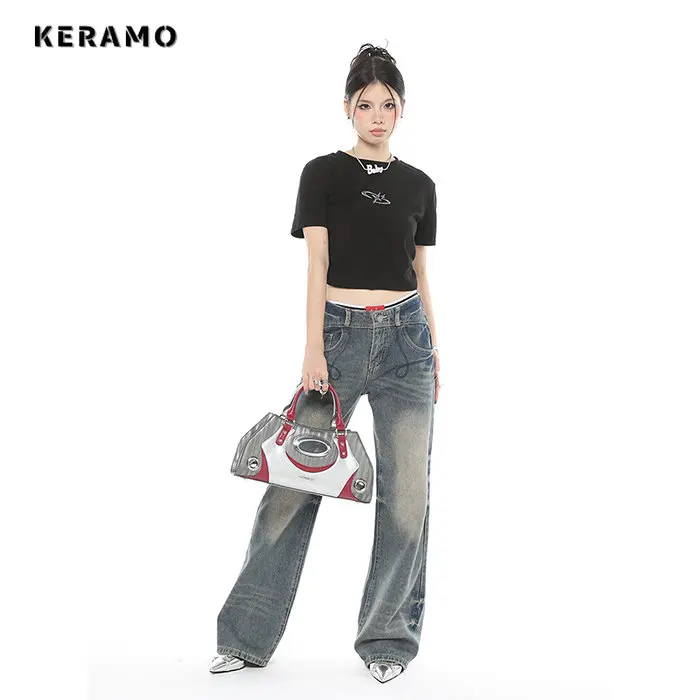 

2023 Spring Harajuku Vintage High Waist Loose Jeans Pants Streetwear Style Summer Women's Y2K Wide Leg Baggy Denim Trouser