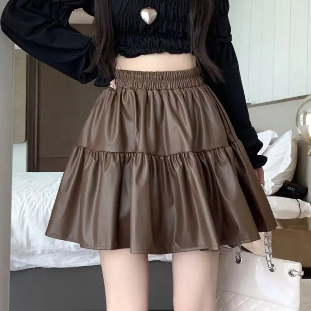 Women's PU Leather High Waist Pleated Mini Skirts Flared Short Skirt Nightclub Festival Rave Outfits