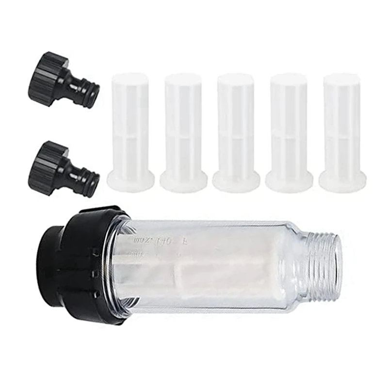 

2X Water Filter Garden Hose, 3/4 Inch Water Pre-Filter Water Filter Set With 10 Filter Inserts + 4 Quick Adapters