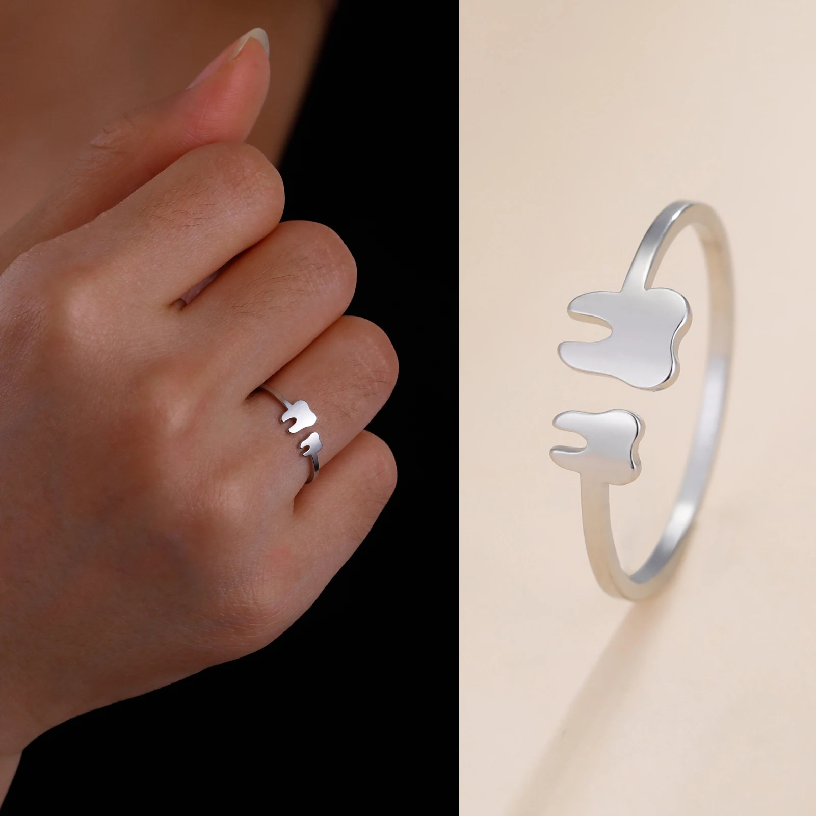 Toot Rigs Unift Tooth Rings Adjustable Stainless Steel Finger Rings for Women ...