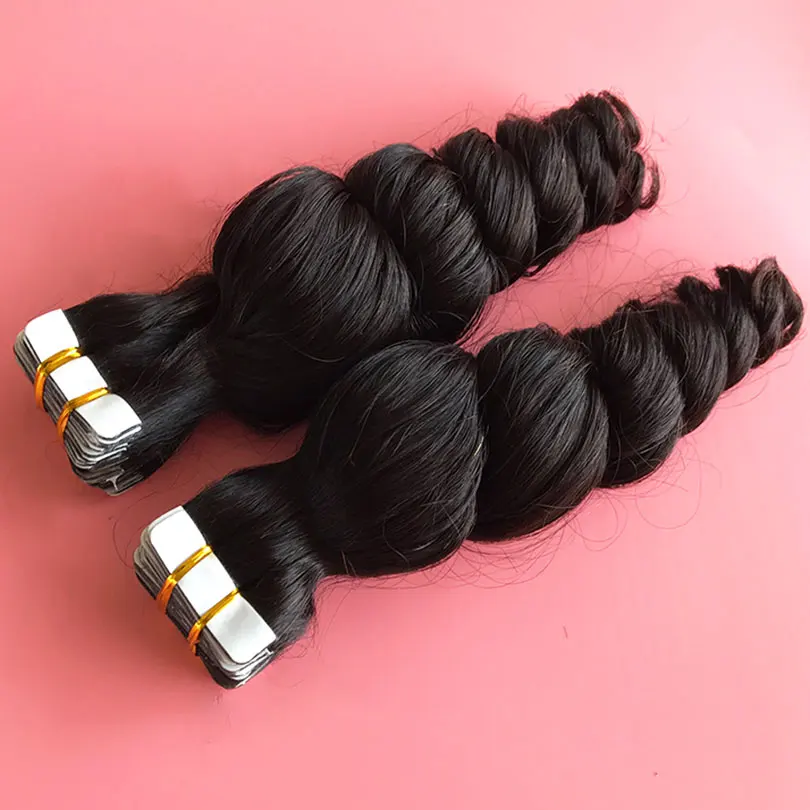 Loose Wave Tape In Hair Extensions Human Hair Adhesive Seamless Skin Weft Tape 40pcs for Women