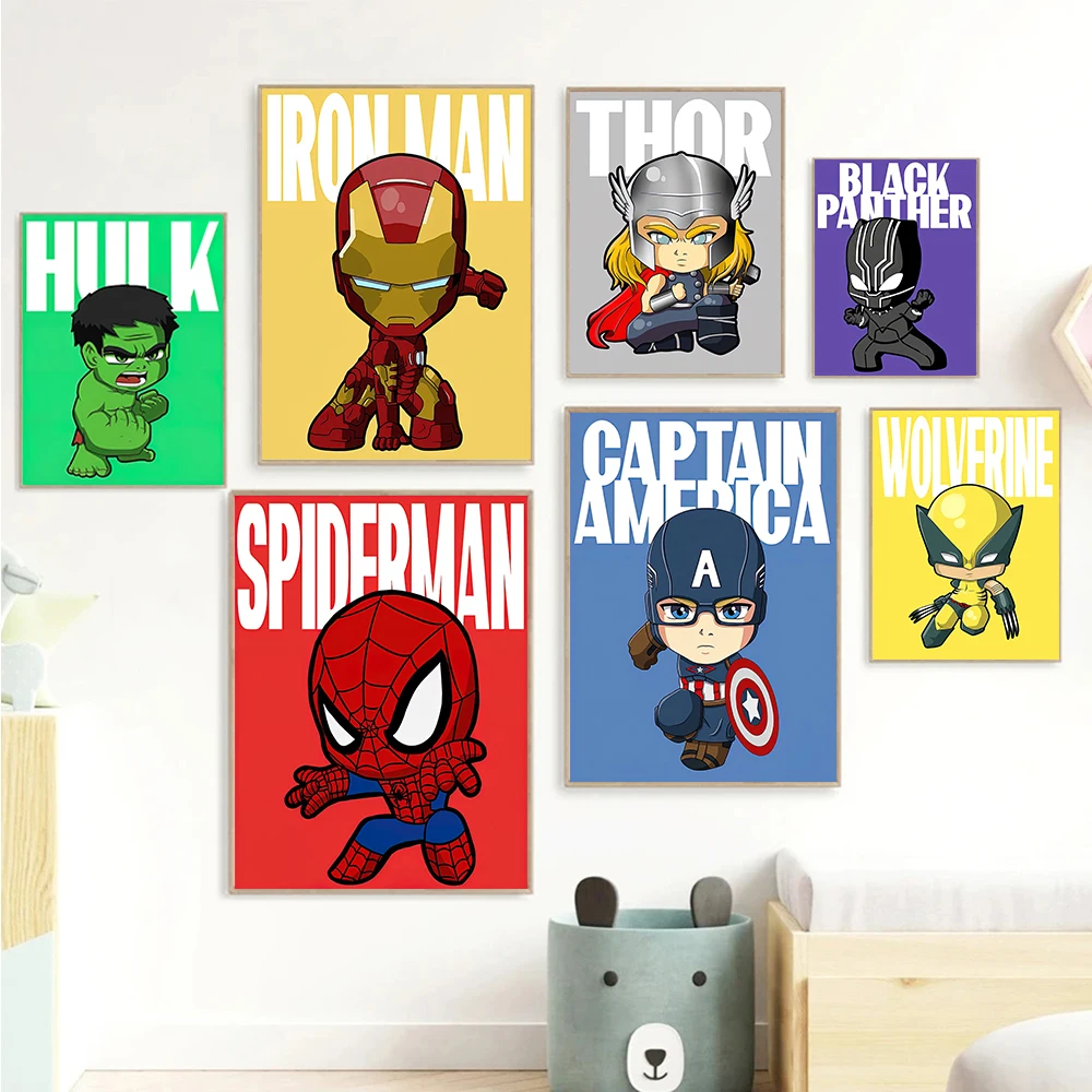 MINISO Marvel Wall Art Posters SpiderMan Iron Man Avengers Superhero Disney Kid Room Decor Cartoon Canvas Painting Picture Print