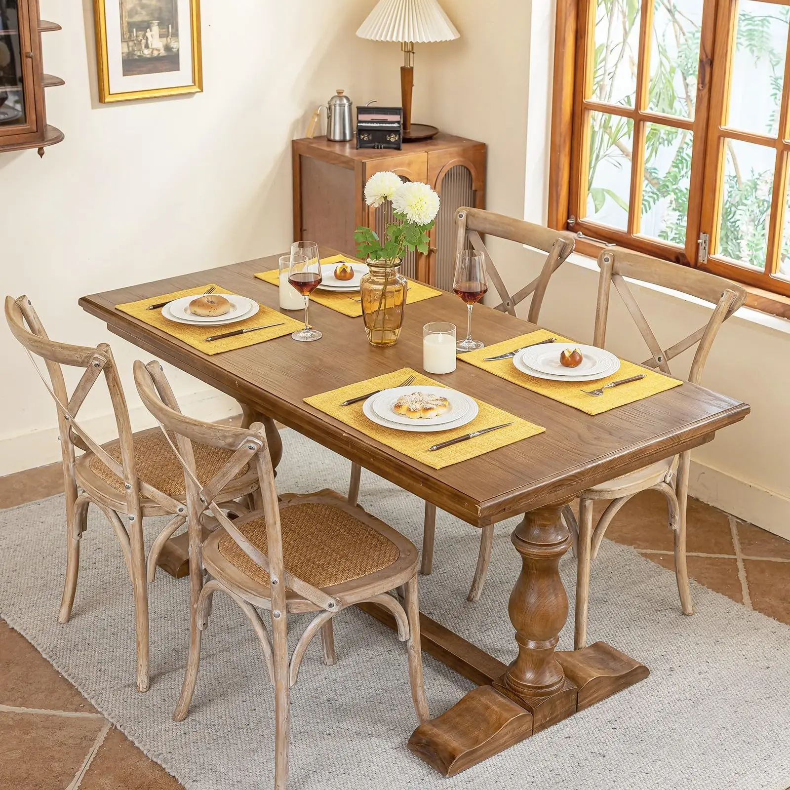 Set of 4 Dual-Layered Faux Linen Heat Resistant Placemats