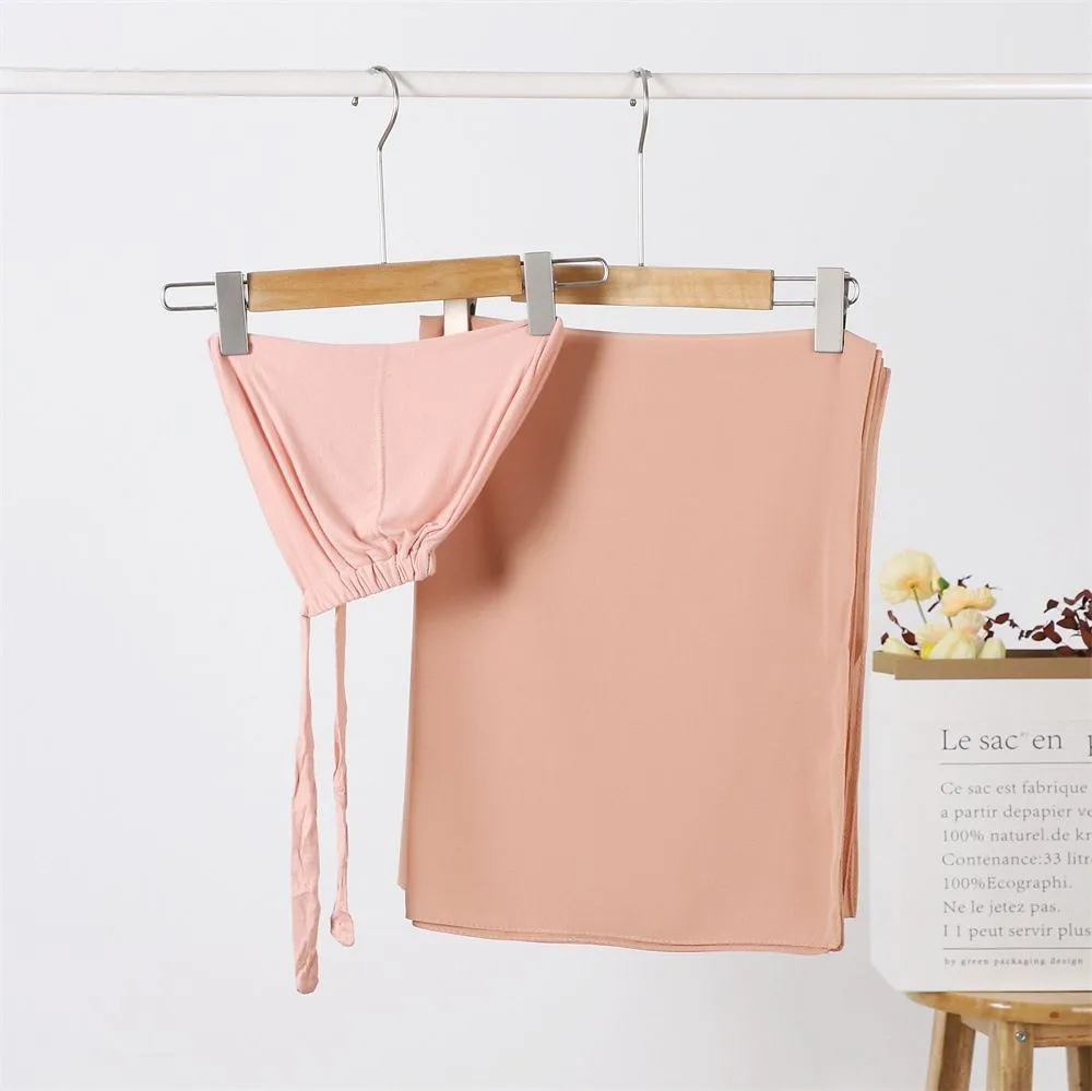 Two Piece Set Chiffon Hijab And Matching Adjustable Jersey Undercap Scarves Shawls For Women 4