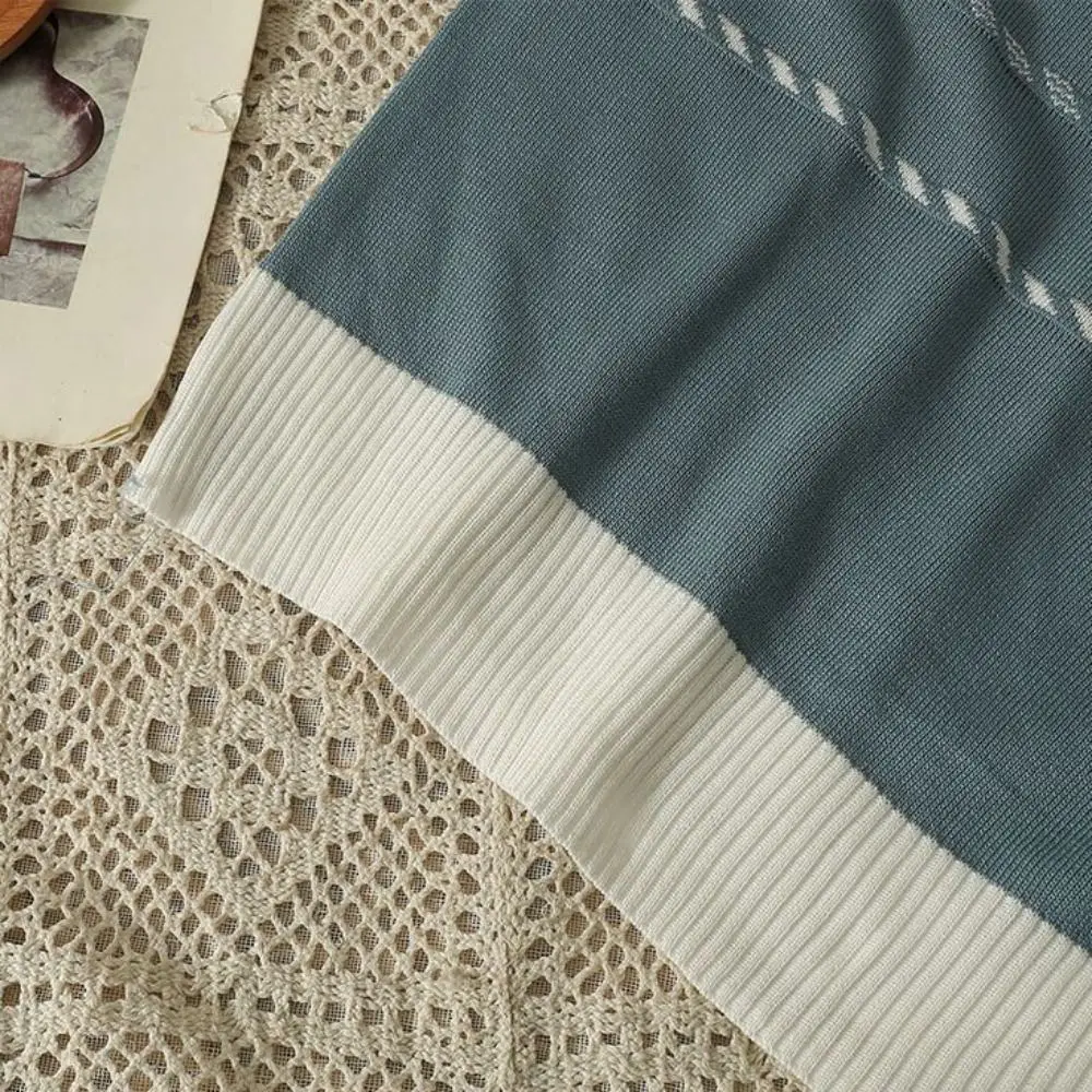 Fashion Ins Short Sleeve Crop Top Loose Summer Stripe Knitted T-shirt Bottoming Shirt Female Clothing Knitwear Women Female