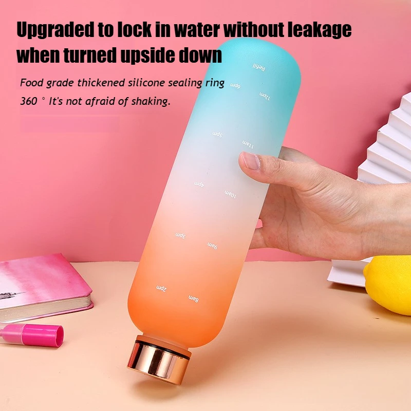 1000ML Gradient Color Water Cup Sports Water Bottle with Time Marker Leak-proof Cup Portable bottle for Sport Fitness
