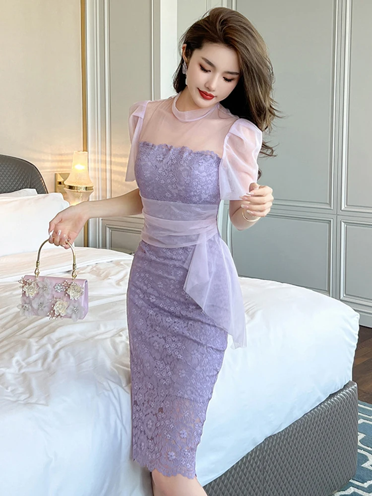 Fashion Summer Solid Evening Dress Women Clothes Elegant
