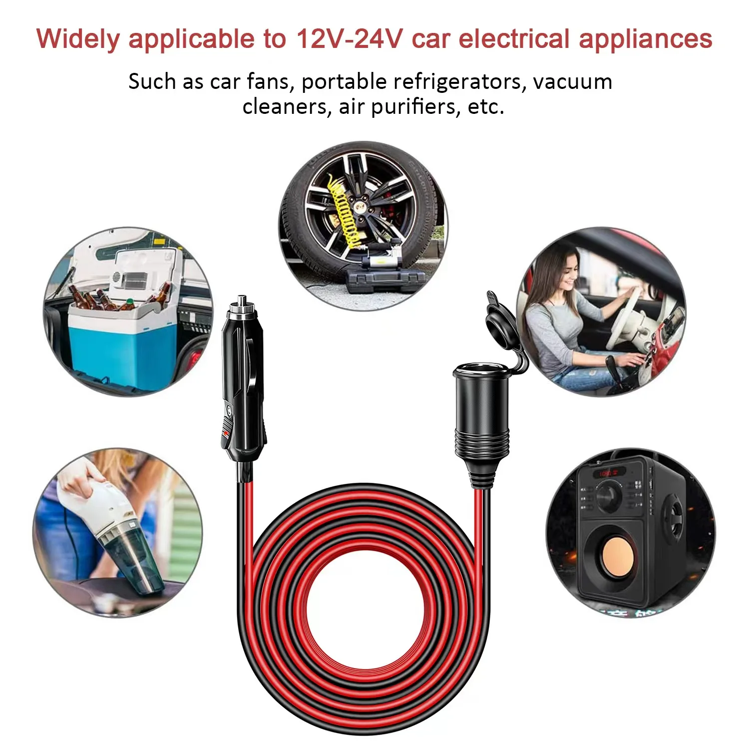 12V 24V Car Cigarette Lighter Extension Cable 1.5/4/8M Cable Socket Plug 15A/20A Car Shunt Charger Power Extension car power extension cable