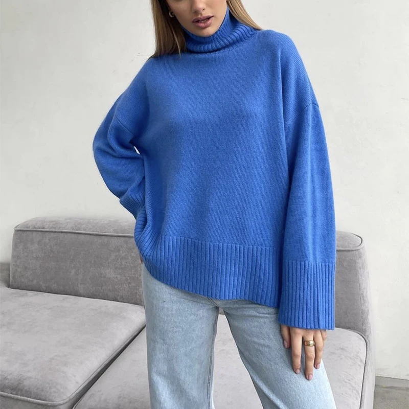 Blessyuki Soft Cashmere Turtleneck Knit Sweater Women Oversized Thicken Warm Basic Pullovers Female Winter Solid Lazy Oaf Jumper