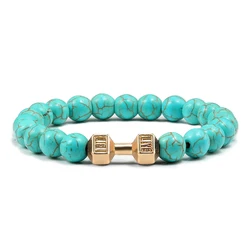 Volcanic Stone & Bead Fitness Charm Bracelet (Blue Gold Color)