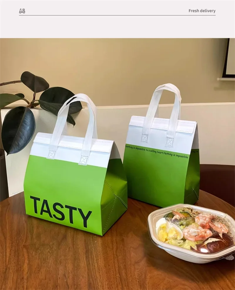 10pcs Green Non-Woven Insulated Tote Bags – Portable Reusable Pouches for Food, Drinks,... - SKU NITB1747 - UGI Packaging