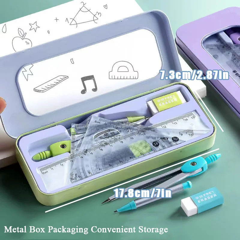 Drafting Set Mathematical Rulers Set Drawing Tool Set 7-Piece Compass and Ruler Set Student Ruler Set