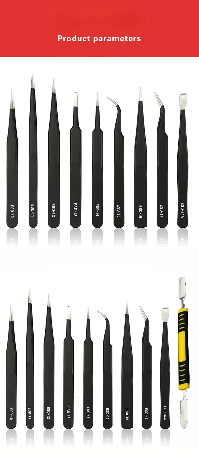 Description Picture 2 of itemESD Anti-Static Stainless Steel Tweezers Precision Maintenance Industrial Repair Curved Tool Home Working Model Making Hand Tool