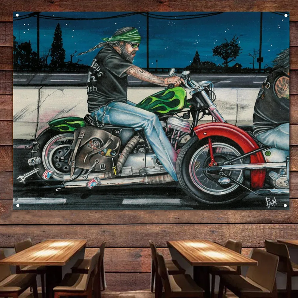 Easy Rider Moto Flag Arazzo Banner Decor Poster Wall Art Retro Sign Motor Car Painting For Garage Man Cave Pub Club Bar