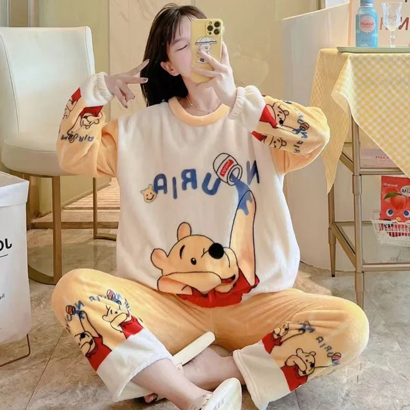 

cartoon coral velvet pajamas for women in winter cute Mickey Minnie plush and thick insulation flannel new home clothing Disney