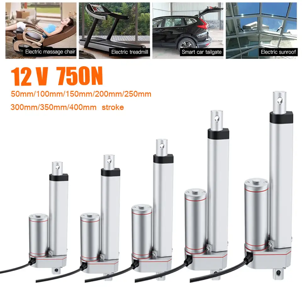 DC 12V 750N Linear Actuator 50mm 100mm 150mm 200mm 250mm 300mm Stroke Linear Drive Electric Motor Linear Motor 10mm/s Speed image 1