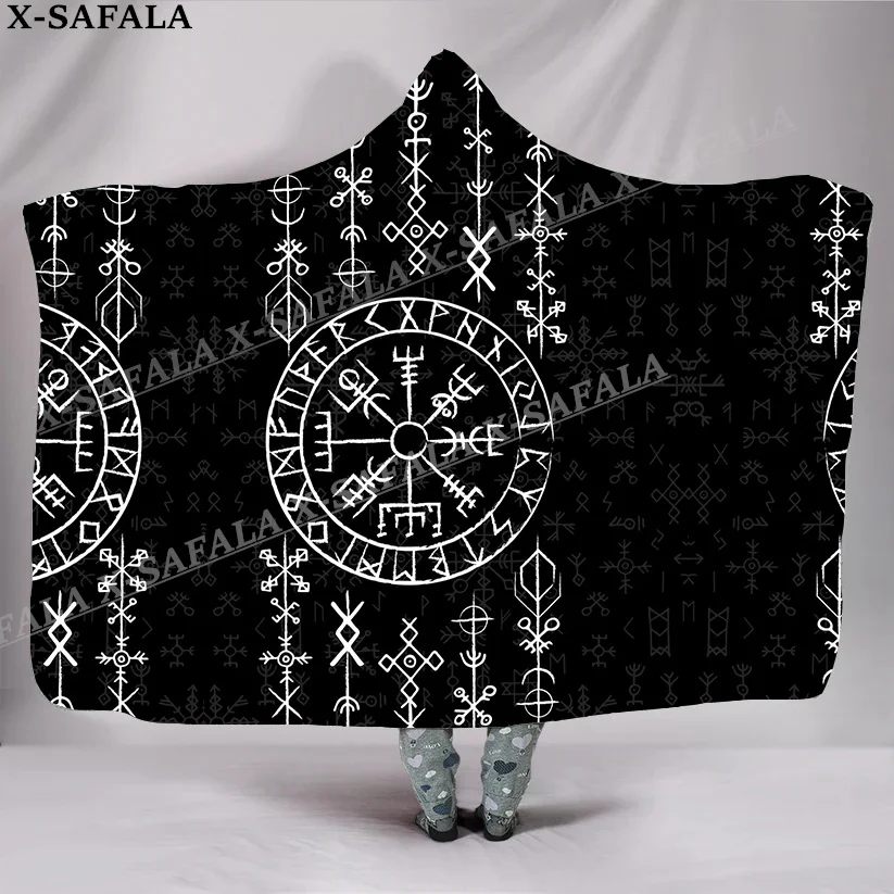 

Symbol Tattoo Raven Odin Viking Print Overcoat Hooded Blanket Coat Robe Fleece Men Women Cloak Thick Warm Windproof Wearable-3