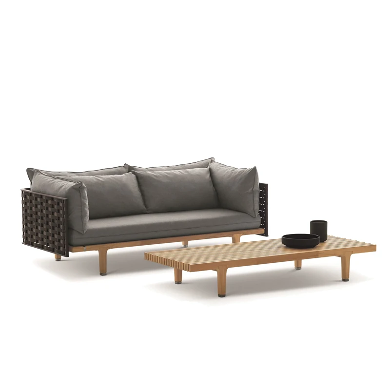 Nordic outdoor sofa teak villa leisure combination rattan chair solid wood outdoor garden courtyard model room furniture