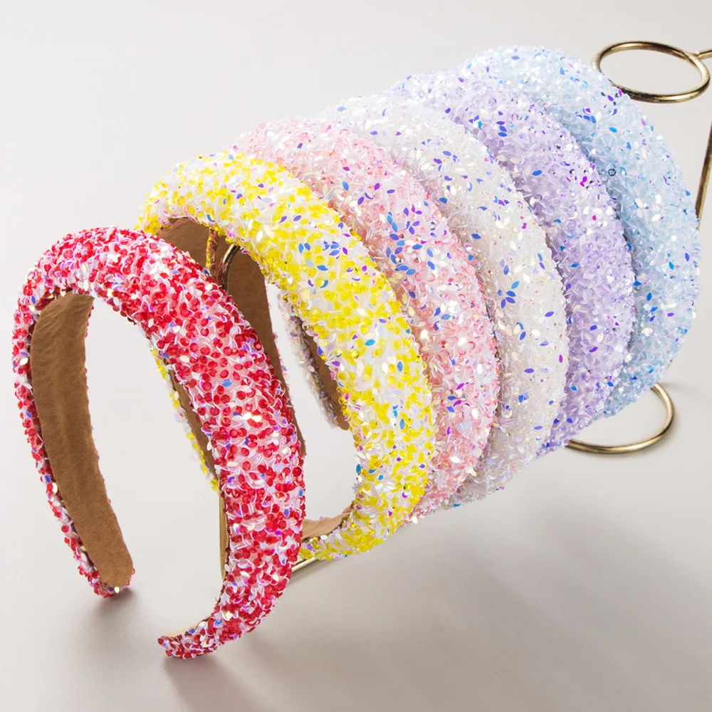 Korea Fashion High-Grade Color Sequined Sponge Headband High Skull Top Temperament Wild Face Washing Hair Accessories