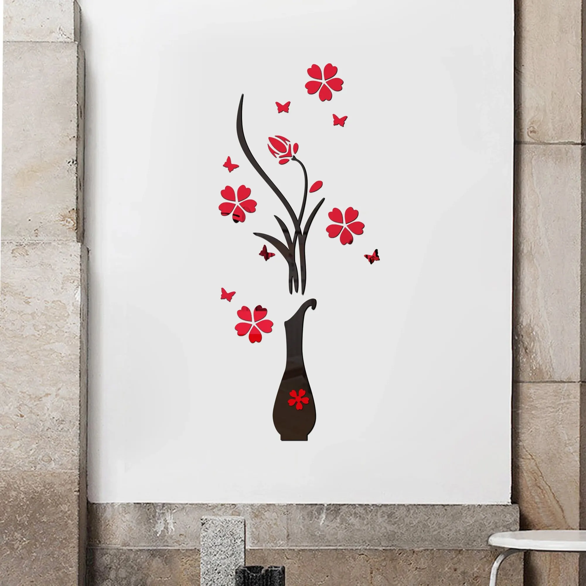 Wall Stickers Vase Plum Blossom 3D Crystal Stereoscopic Wall Sticker Living Room Background Wall Foyer Home Decoration