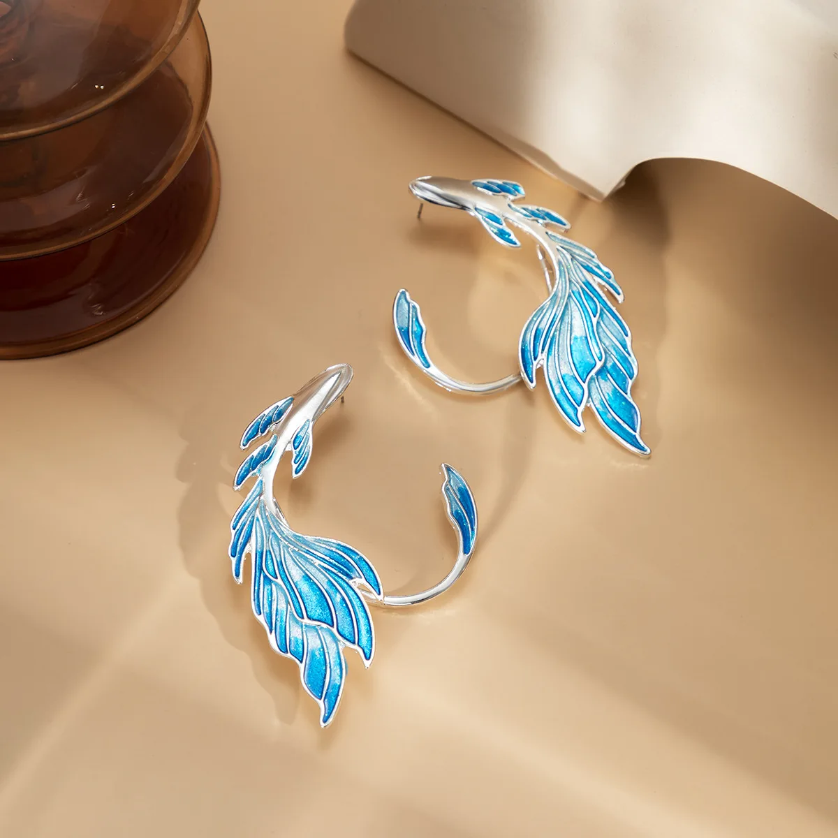 Blue Painted Elf Ear Cuffs for Women Fish Animal Clip on Earrings Fairy Wings Without Piercing Earrings Wedding Jewelry ear clip earrings clip earrings ear clip ear accessories