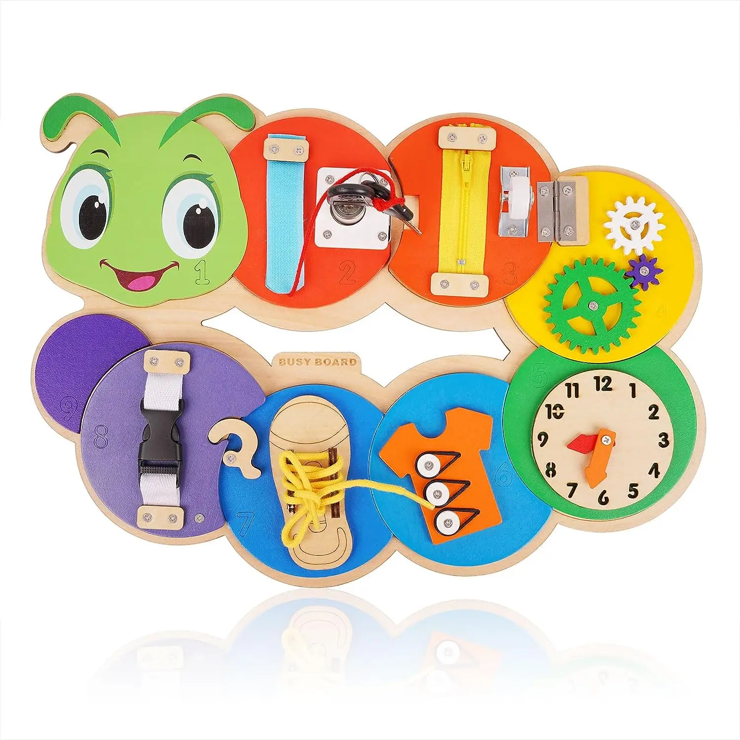 

Montessori Busy Board for Toddlers 9 Activities Wooden Sensory Travel Toy Fidget Board Activity Board for Fine Motor Skills