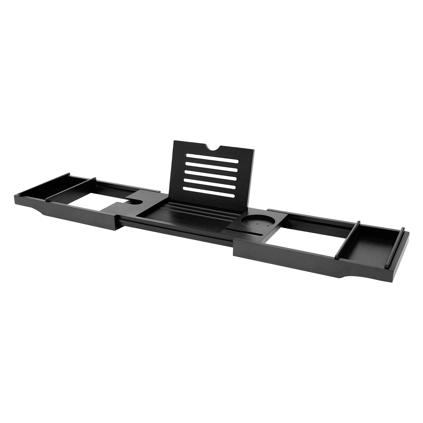 Black Bamboo Expandable Bathtub Tray Adjustable 29.52-43.7in with Wine Glass Slot Phone Tablet Holder 2 Towel Rack for Most Tubs