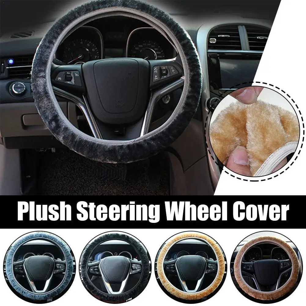 

Warm Long Wool Plush Car Steering Wheel Cover Comfortable Anti-slip For 36-39CM Car Styling Steering-wheel Car Accessories